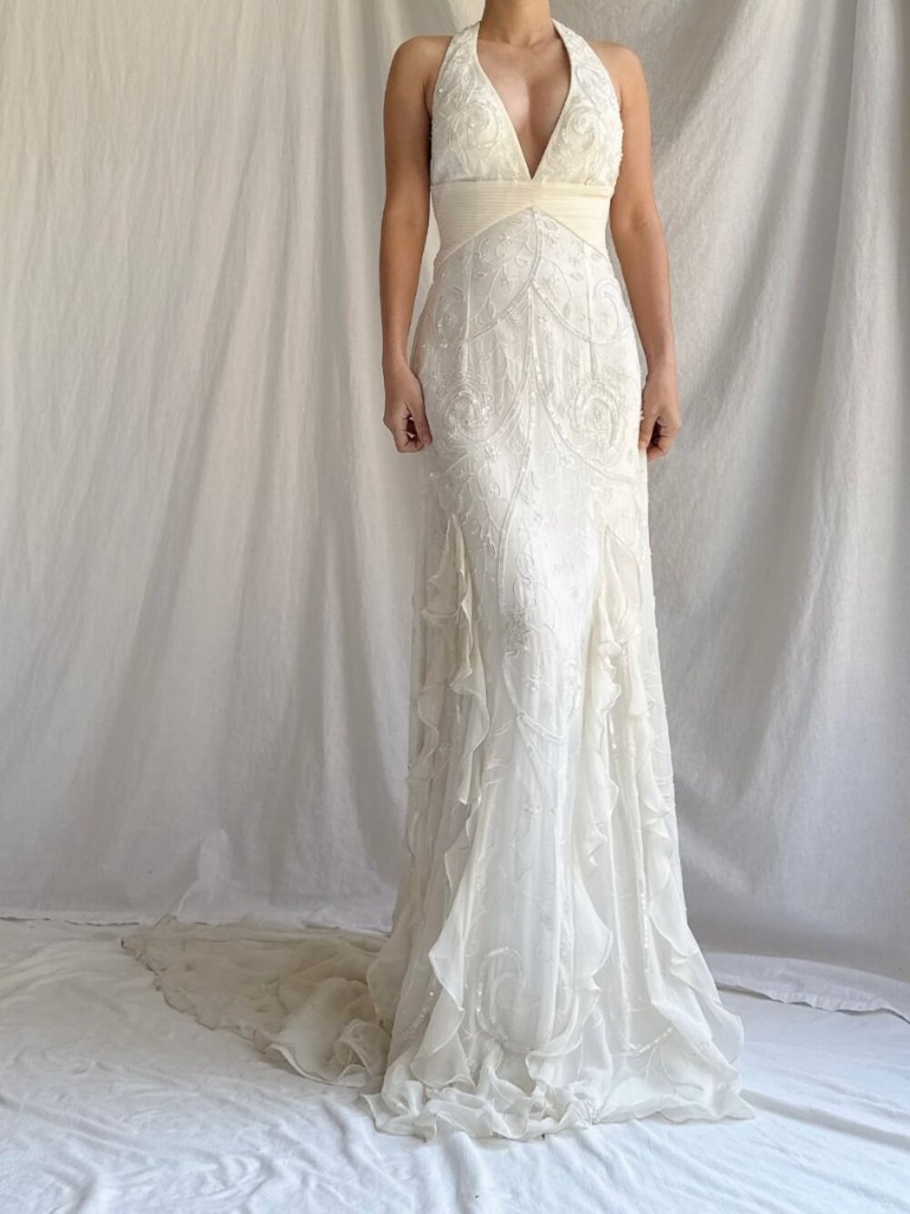 Vintage Silk Ruffle Gown - XS